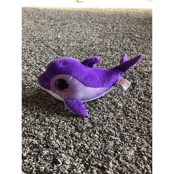 TY Beanie Boos FLIPS DOLPHIN Purple Plush 8" Stuffed Glitter Eyes Used OCEAN - Picture 1 of 5